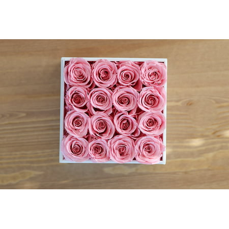 Leleyat Flower Box - 16 Forever Sweet Pink Roses Preserved and Lightly Scented with Natural Rose Oil - Roses in a Box for Every Occasion