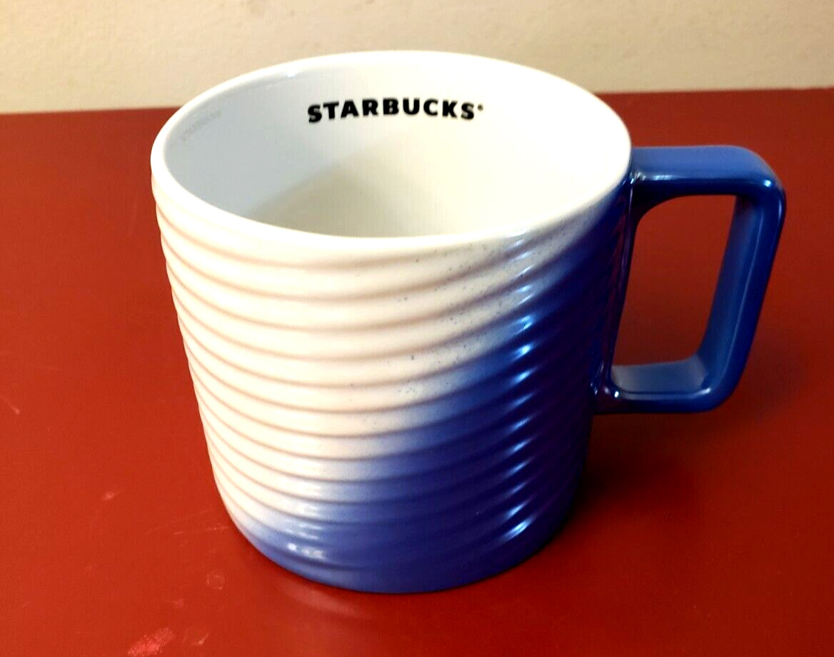 STARBUCKS MUG BLUE/WHITE TEXTURED TWIST DIAGONAL OMBRE CERAMIC 12 OZ. Yr.2022 thumbnail