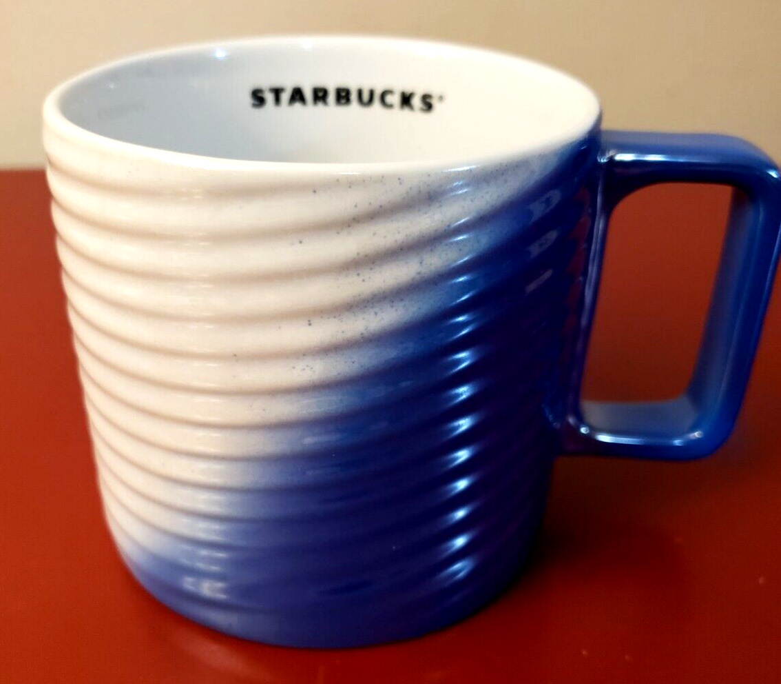 STARBUCKS MUG BLUE/WHITE TEXTURED TWIST DIAGONAL OMBRE CERAMIC 12 OZ. Yr.2022 thumbnail