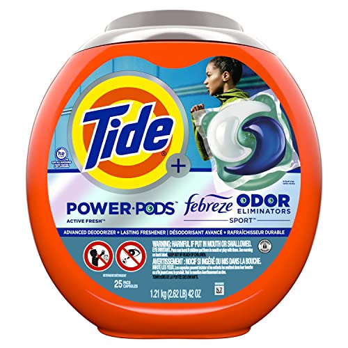 Tide Sport Power HE Deep Cleaning Concentrated Laundry Detergent Pods 25 Pacs - 37oz: Odor Control, Cold Water Detergent, Paraben-Free