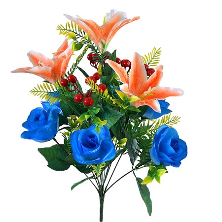 Okwish Artificial Lily Rose Flower Bush Sacrificial Flowers with 27 Red Beans