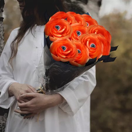 10 Pieces Faux Rose with Eyeballs - Halloween Faux Eyeball Flowers Faux Gothic Rose Bushes for Halloween Party Home Garden Decorations Best Gift