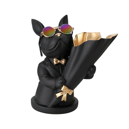 Buodes Christmas Ornament Storage Super Cool Resin Dogs Ornaments with Sunglasses and Bouquets of Flowers Pot