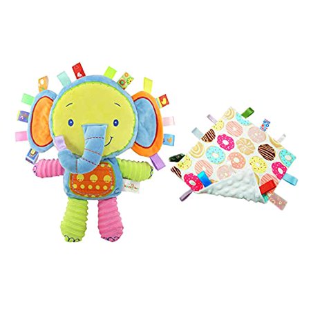 Lovey Baby Tags Toy Set - Soft Plush Stuffed Animal Toys with Taggies Comfort Soothing Sensory Security Blanket for Newborn Toddler