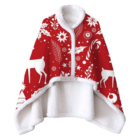 Christmas Adults Baby Blanket Warm Cardigan Cape Wearable Blanket Soft Plush Blanket Throw Wrap Cover SA9