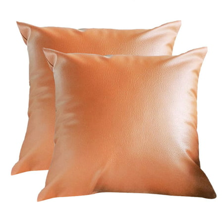 2Pc Faux Leather Cushion Covers Throw Pillowcase Sofa Home Decor Solid Color SA9