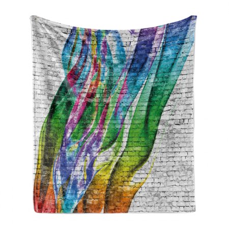 Brick Wall Soft Flannel Fleece Throw Blanket  Colorful Grunge Scribbled Drawing on Surface Town Counter Culture Artisan  Cozy Plush for Indoor and Out