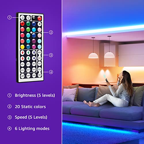 Lepro RGB LED Strip Lights Kit, 16.4ft 24V Flexible LED Light Strip, 5050 SMD LED, Color Changing Rope Light with Remote Controller and 24V Power Supp