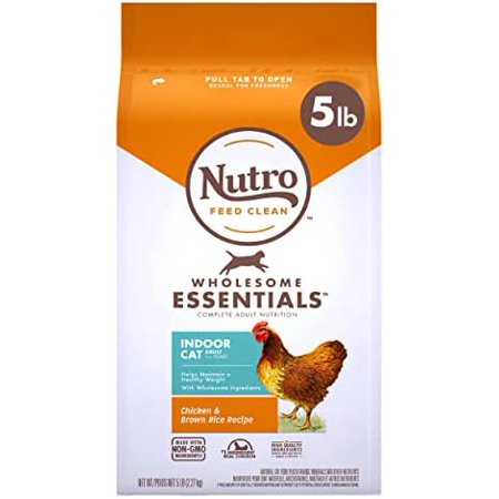 NUTRO WHOLESOME ESSENTIALS Natural Dry Cat Food  Indoor Cat Adult Chicken & Brown Rice Recipe Cat Kibble  5 Lb. Bag