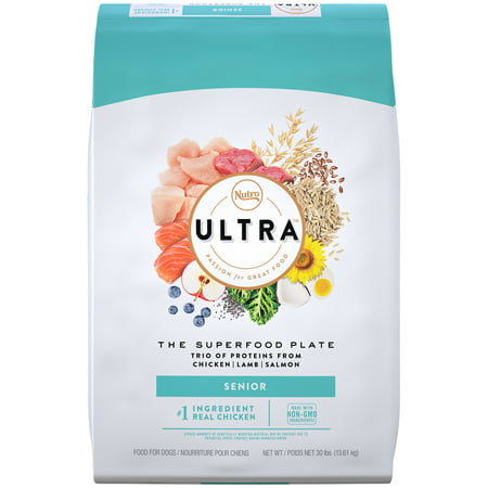 ULTRA Senior High Protein Natural Dry Dog Food with a Trio of Proteins from Chicken  Lamb and Salmon  30 Lb. Bag
