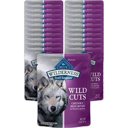 Blue Buffalo Wilderness Trail Toppers Wild Cuts High Protein  Natural Wet Dog Food  Chunky Beef Bites in Hearty Gravy 3-oz Pouches (Pack of 24)