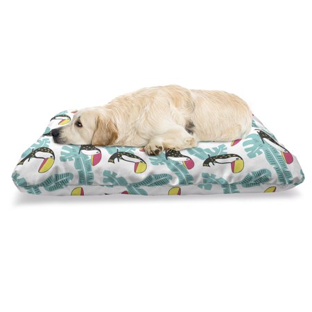 Toucan Pet Bed  Tropical Birds Sitting on Jungle Forest Trees Cartoon Exotic Fantasy  Resistant Pad for Dogs and Cats Cushion with Removable Cover  24