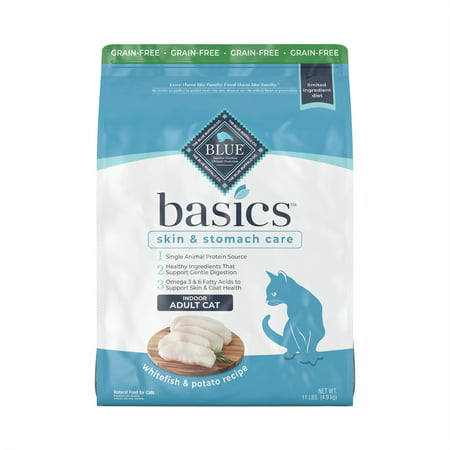 Basics Skin & Stomach Care Indoor Fish and Potato Dry Cat Food for Adult Cats  Grain-Free  11 Lb. Bag