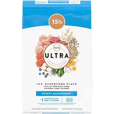 NUTRO ULTRA Adult Weight Management High Protein Natural Dry Dog Food for Weight Control with a Trio of Proteins from Chicken  Lamb and Salmon  15 Lb.