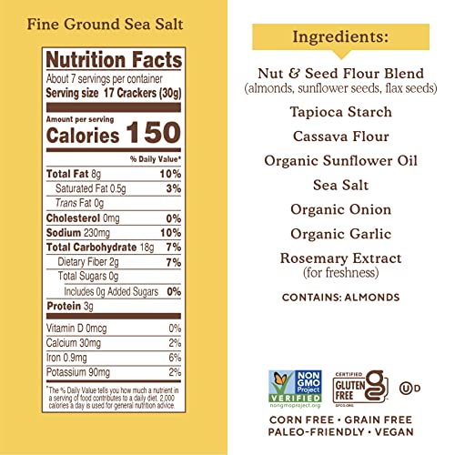 Simple Mills Almond Flour Crackers, Fine Ground Sea Salt - Gluten Free, Vegan, Healthy Snacks, 4.25 Ounce (Pack of 1) thumbnail