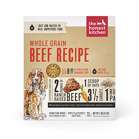 The Honest Kitchen Human Grade Dehydrated Whole Grain Dog Food – Complete Meal or Dog Food Topper – Beef 2 Lb (makes 8 Lbs)
