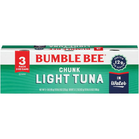 Bumble Bee Chunk Light Tuna in Water  3 Oz Cans (Pack of 24) - Wild Caught Tuna - 12g Protein per Serving - Non-GMO Project Verified  Gluten Free  Kos