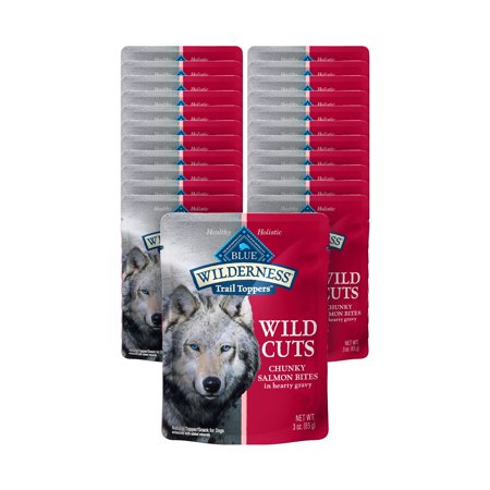 Blue Buffalo Wilderness Trail Toppers Wild Cuts High Protein Natural Wet Dog Food  Chunky Salmon Bites in Hearty Gravy 3-oz Pouches (Pack of 24)