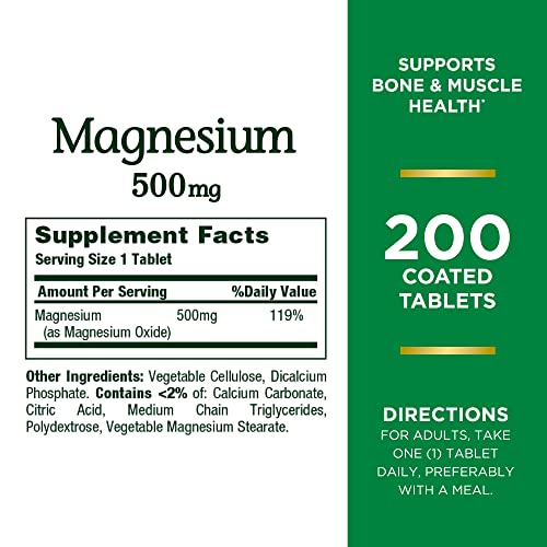 Nature’s Bounty Magnesium  Bone and Muscle Health  Whole Body Support  Tablets  500 Mg  200 Ct thumbnail