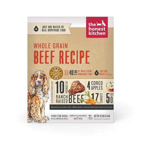 The Honest Kitchen Human Grade Dehydrated Whole Grain Dog Food – Complete Meal or Dog Food Topper – Beef 10 Lb (makes 40 Lbs)