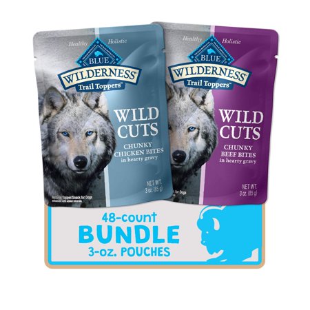 Blue Buffalo Wilderness Trail Toppers Wild Cuts High Protein  Natural Wet Dog Food  Chicken and Beef Bites  3-oz Pouch  (48 Count- 24 of Each Flavor)