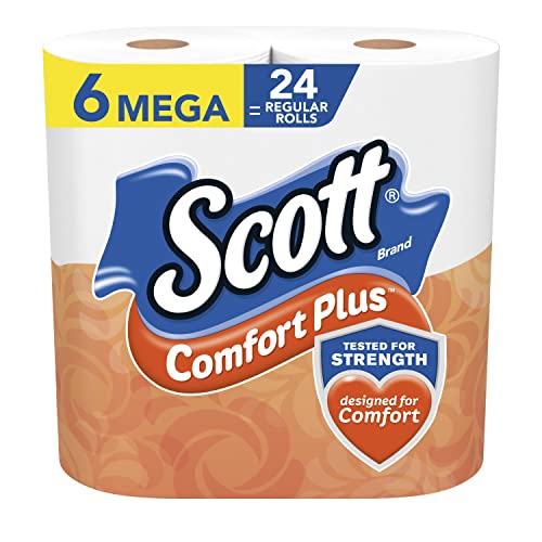 Scott ComfortPlus Toilet Paper  6 Mega Rolls  425 Sheets per Roll  Septic-Safe  1-Ply Toilet Tissue