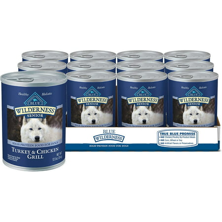 Blue Buffalo Wilderness High Protein  Natural Senior Wet Dog Food  Turkey & Chicken Grill  12.5 Oz. Cans (Pack of 12)