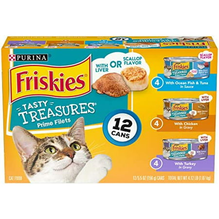 Purina Friskies Gravy Wet Cat Food Variety Pack  Tasty Treasures Prime Filets - (12) 5.5 Oz. Cans