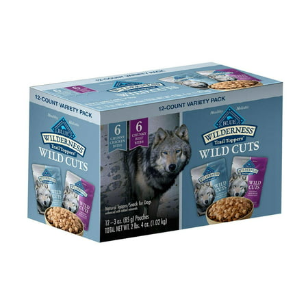 Blue Buffalo Wilderness Trail Toppers Wild Cuts Adult Chicken and Beef Chunks Wet Dog Food Variety Pack  3 Oz. Pouch  Pack of 12