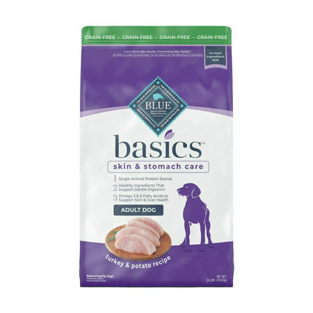 Blue Buffalo Basics Adult Skin and Stomach Care Grain-Free Natural Turkey and Potato Dry Dog Food  24 Lb. Bag
