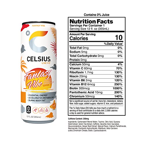 CELSIUS Essential Energy Drink 12 Fl Oz  Sparkling Fantasy Vibe Single Can thumbnail