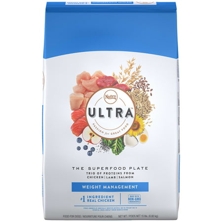 ULTRA Adult Weight Management High Protein Natural Dry Dog Food for Weight Control with a Trio of Proteins from Chicken  Lamb and Salmon  15 Lb. Bag