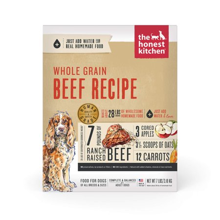 The Honest Kitchen Human Grade Dehydrated Whole Grain Dog Food – Complete Meal or Dog Food Topper – Beef 7 Lb (Makes 28 Lbs)