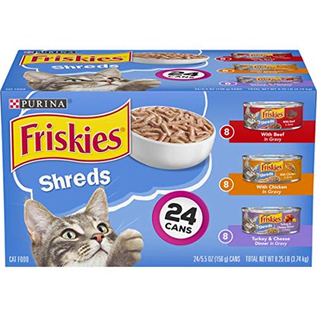 Purina Friskies Gravy Wet Cat Food Variety Pack  Shreds Beef  Chicken and Turkey & Cheese Dinner - (24) 5.5 Oz. Cans (50000579198)