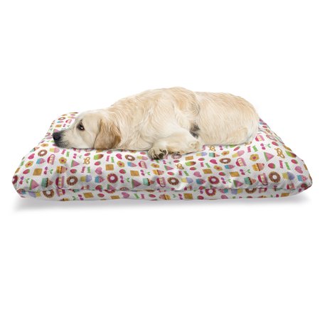 Dessert Pet Bed  Confectionary Pattern of Pretzels and Candies on Pinky Polka Dotted Background  Chew Resistant Pad for Dogs and Cats Cushion with Rem