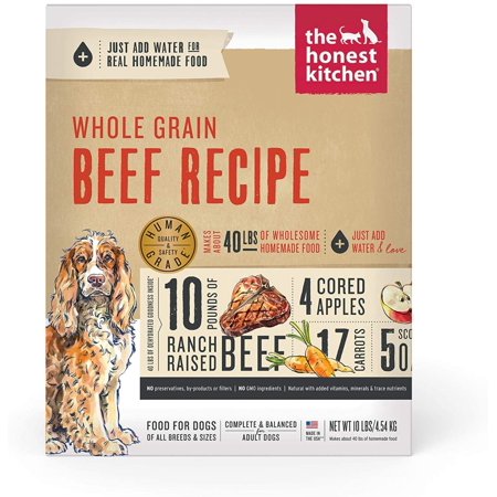 The Honest Kitchen Human Grade Dehydrated Whole Grain Dog Food – Complete Meal or Dog Food Topper – Beef 10 Lb (makes 40 Lbs)