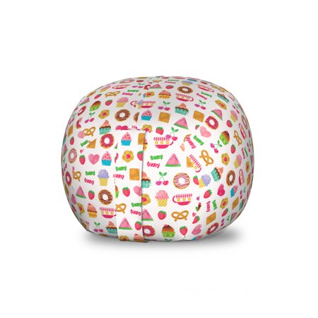 Dessert Storage Toy Bag Chair  Confectionary Pattern of Pretzels and Candies on Pinky Polka Dotted Background  Stuffed Animal Organizer Washable Bag  