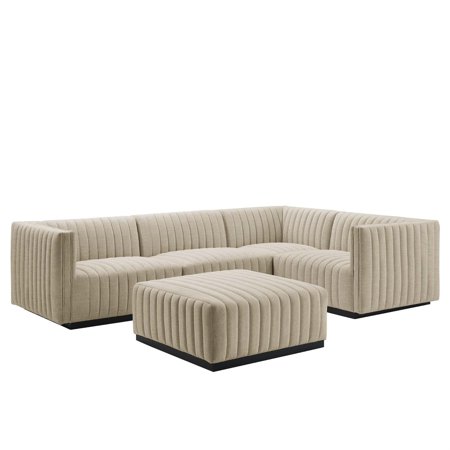 Conjure Channel Tufted Upholstered Fabric 5-Piece Sectional - East End Imports EEI-5797-BLK-BEI