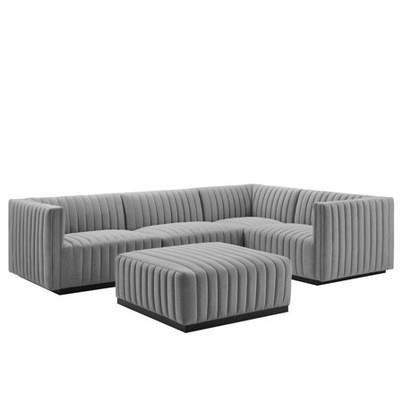 Conjure Channel Tufted Upholstered Fabric 5-Piece Sectional - East End Imports EEI-5797-BLK-LGR