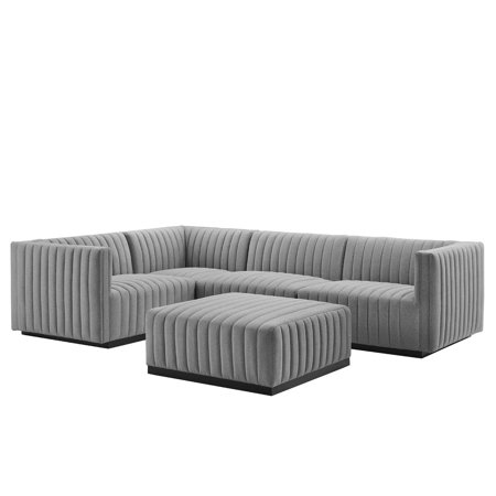 Conjure Channel Tufted Upholstered Fabric 5-Piece Sectional - East End Imports EEI-5796-BLK-LGR