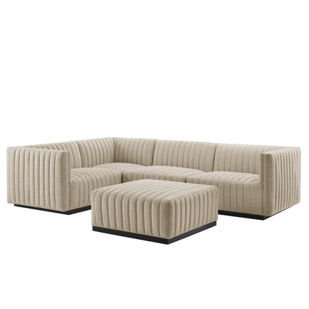 Conjure Channel Tufted Upholstered Fabric 5-Piece Sectional - East End Imports EEI-5796-BLK-BEI