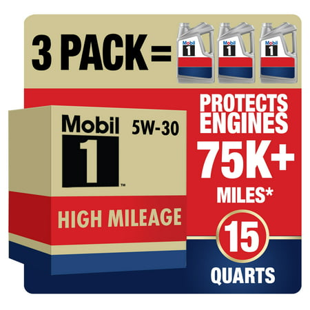 Mobil 1 High Mileage Full Synthetic Motor Oil 5W-30  5 Qt (3 Pack)
