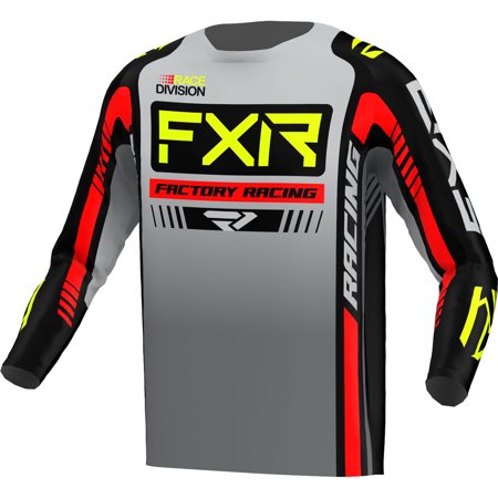 FXR Clutch Pro MX Jersey Grey Black HiVis Moisture Wicking Drop-Tail Hem - Small 233327-0765-07