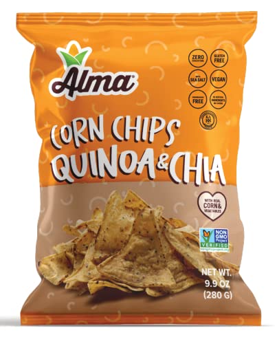Alma Corn Chips with Quinoa & Chia - Never Crushed Gluten Free & Low Calorie Healthy Snacks Made with Real Vegetables & Sea Salt - Low Carb - Low Sodi