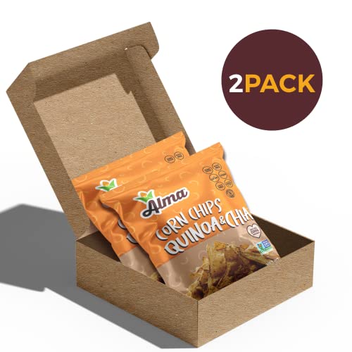 Alma Corn Chips with Quinoa & Chia - Never Crushed Gluten Free & Low Calorie Healthy Snacks Made with Real Vegetables & Sea Salt - Low Carb - Low Sodi thumbnail
