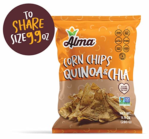 Alma Corn Chips with Quinoa & Chia - Never Crushed Gluten Free & Low Calorie Healthy Snacks Made with Real Vegetables & Sea Salt - Low Carb - Low Sodi thumbnail