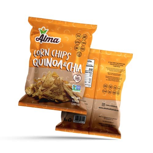 Alma Corn Chips with Quinoa & Chia - Never Crushed Gluten Free & Low Calorie Healthy Snacks Made with Real Vegetables & Sea Salt - Low Carb - Low Sodi thumbnail