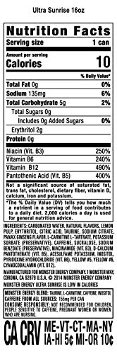 Monster Energy Ultra Sunrise  Sugar Free Energy Drink  16 Fl Oz (Pack of 15) thumbnail