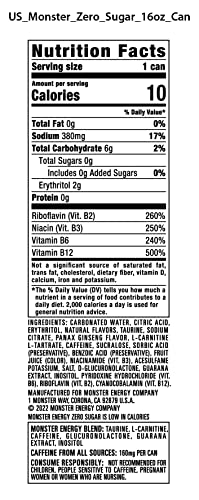 Monster Energy Zero Sugar, Green, Original, Low Calorie Energy Drink, 16 Fl Oz (Pack of 15) thumbnail