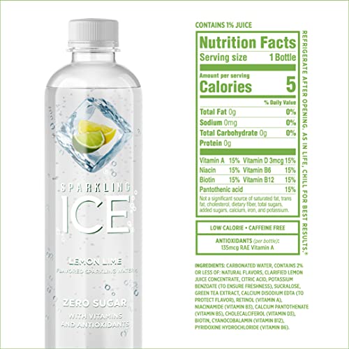 Sparkling Ice, Lemon Lime Sparkling Water, Zero Sugar Flavored Water, with Vitamins and Antioxidants, Low Calorie Beverage, 17 Fl Oz (Pack of 12) thumbnail